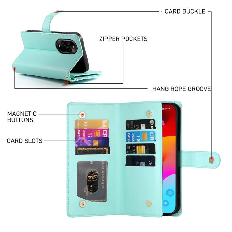 For Huawei nova 13 Pro Nine Card-slot Zipper Wallet Bag Leather Phone Case