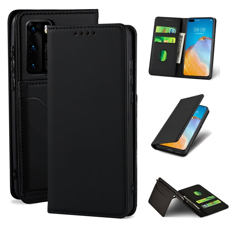 For Huawei P40 Strong Magnetism Liquid Feel Horizontal Flip Leather Case with Holder & Card Slots & Wallet