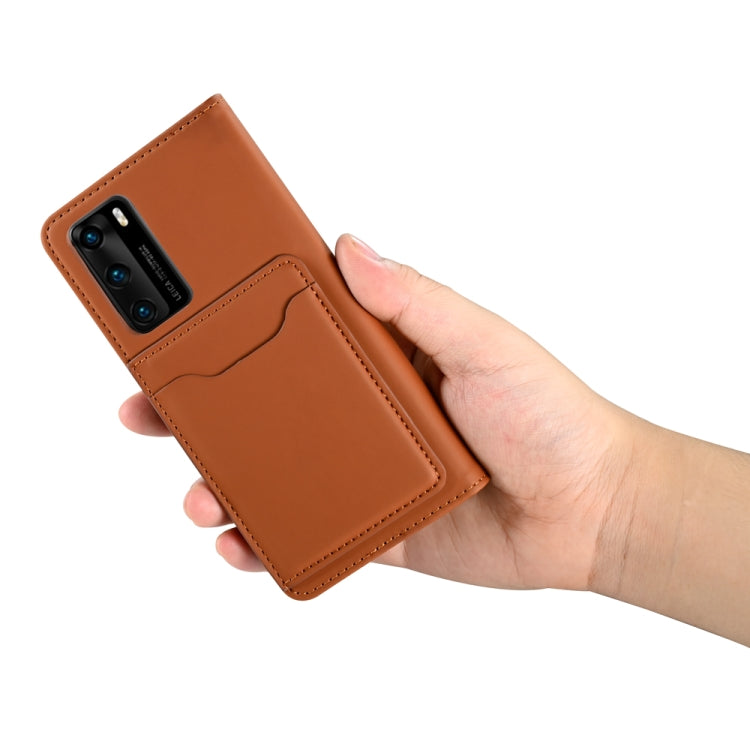 For Huawei P40 Strong Magnetism Liquid Feel Horizontal Flip Leather Case with Holder & Card Slots & Wallet