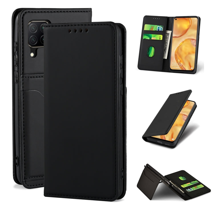 For Huawei P40 Lite Strong Magnetism Liquid Feel Horizontal Flip Leather Case with Holder & Card Slots & Wallet