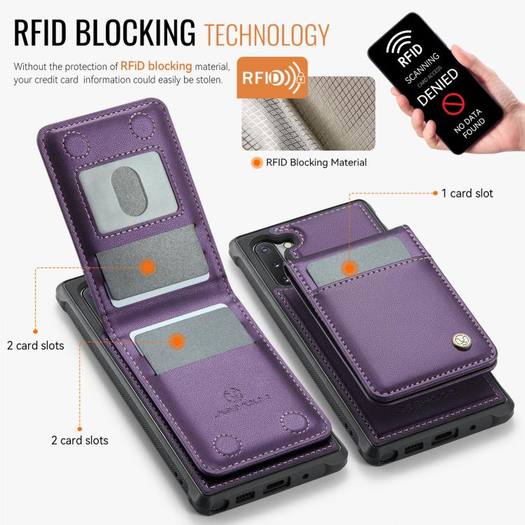 For Samsung Galaxy Note10+ JEEHOOD J06 British Style RFID MagSafe Card Bag PU Phone Case
