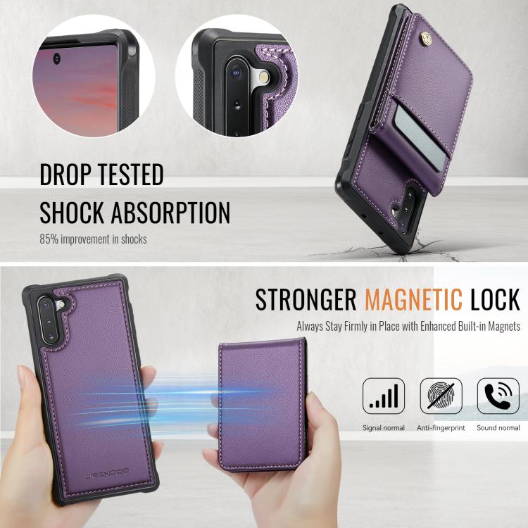 For Samsung Galaxy Note10+ JEEHOOD J06 British Style RFID MagSafe Card Bag PU Phone Case