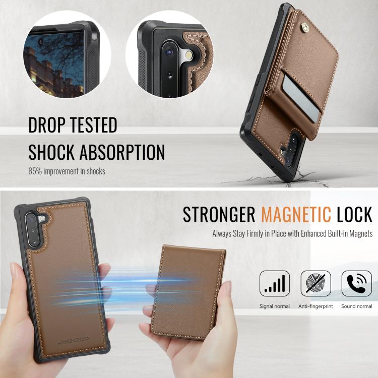 For Samsung Galaxy Note10+ JEEHOOD J06 British Style RFID MagSafe Card Bag PU Phone Case