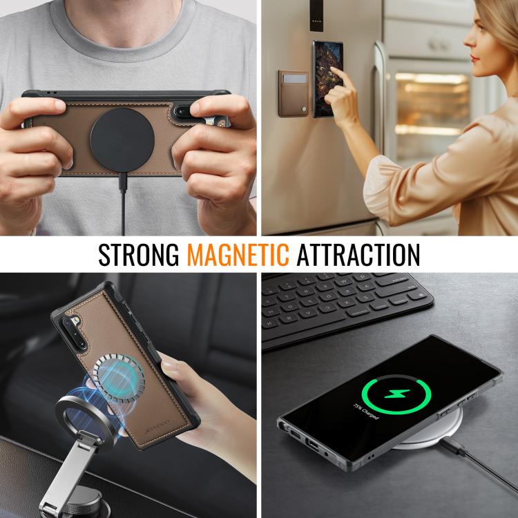 For Samsung Galaxy Note10+ JEEHOOD J06 British Style RFID MagSafe Card Bag PU Phone Case
