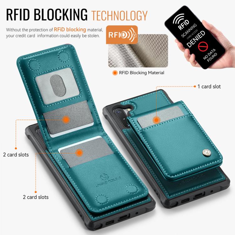 For Samsung Galaxy Note10+ JEEHOOD J06 British Style RFID MagSafe Card Bag PU Phone Case