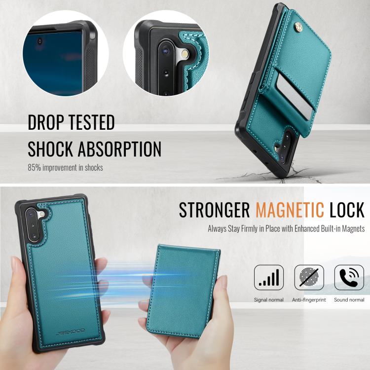 For Samsung Galaxy Note10+ JEEHOOD J06 British Style RFID MagSafe Card Bag PU Phone Case