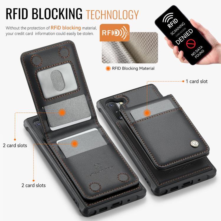 For Samsung Galaxy Note10+ JEEHOOD J06 British Style RFID MagSafe Card Bag PU Phone Case