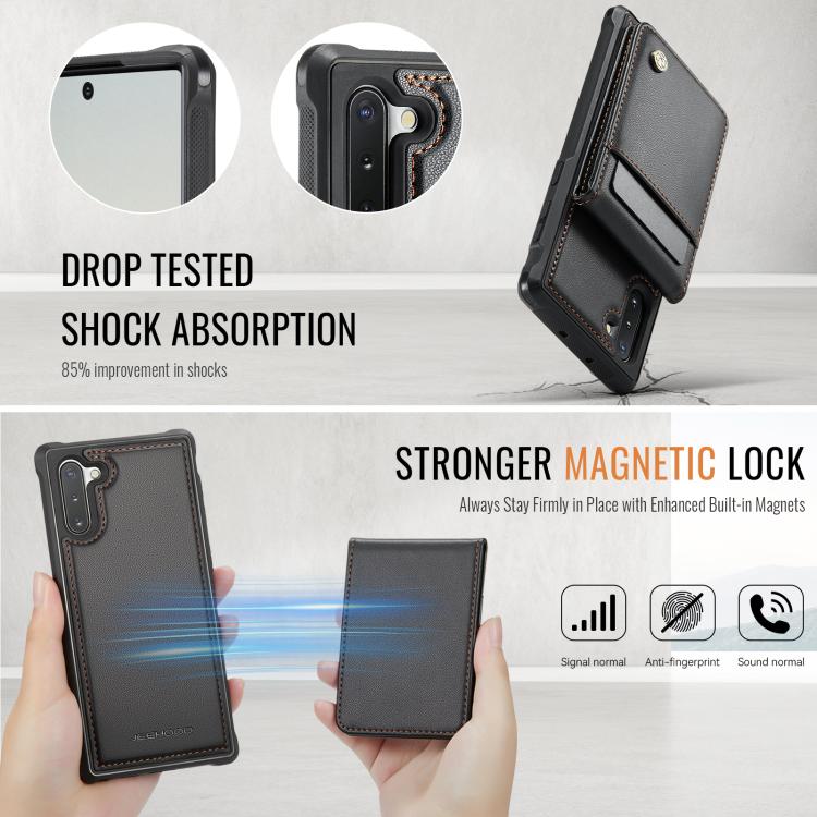 For Samsung Galaxy Note10+ JEEHOOD J06 British Style RFID MagSafe Card Bag PU Phone Case