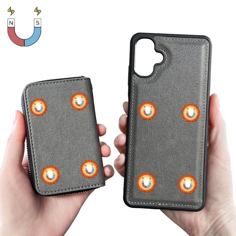 For Samsung Galaxy A06 5G / 4G Solid Color Zipper 11-Card Slots Bag Phone Case with Lanyard