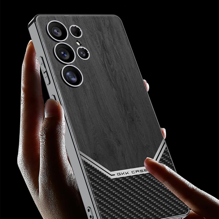 For Samsung Galaxy S25 Ultra 5G GKK Plating Leather Wood Texture Full Coverage Phone Case