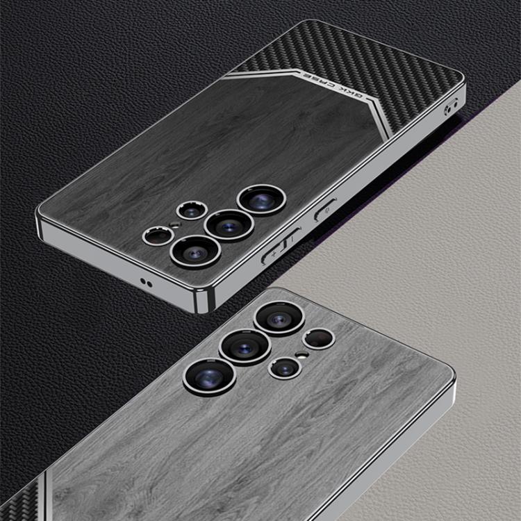 For Samsung Galaxy S25 Ultra 5G GKK Plating Leather Wood Texture Full Coverage Phone Case