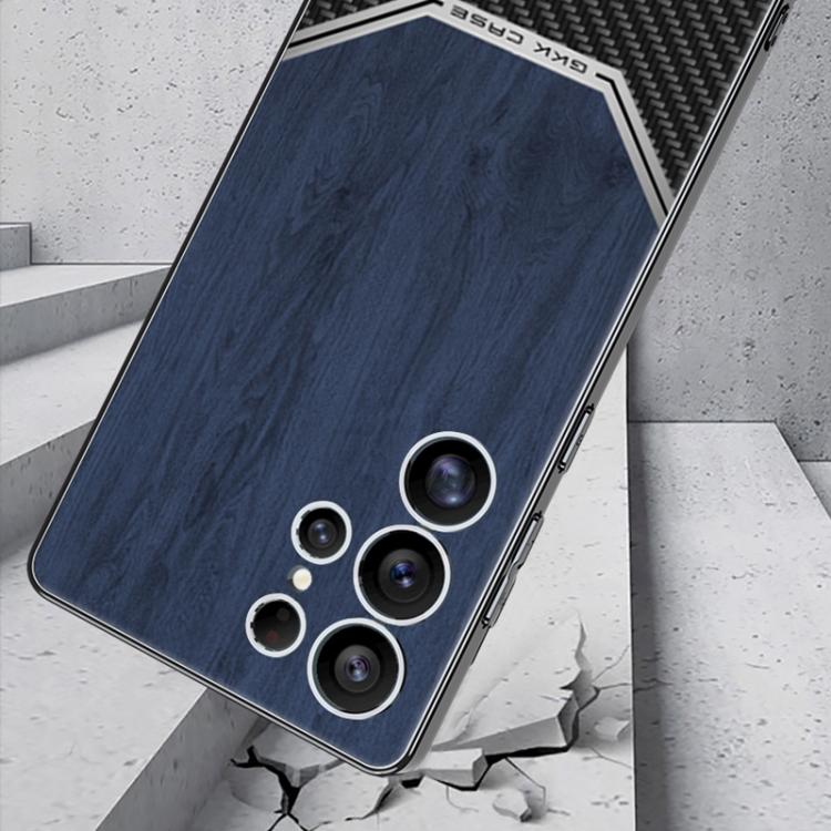 For Samsung Galaxy S25 Ultra 5G GKK Plating Leather Wood Texture Full Coverage Phone Case