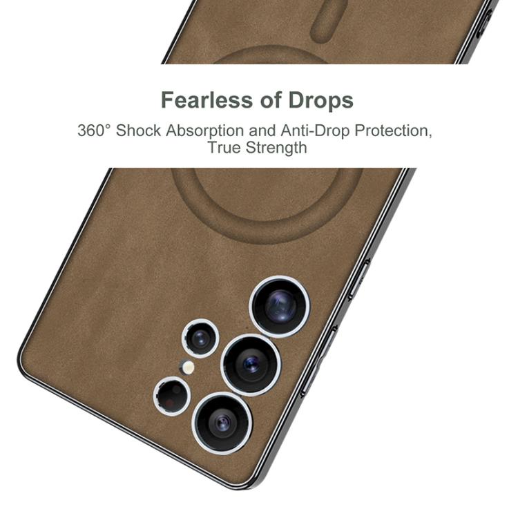 For Samsung Galaxy S25 Ultra 5G GKK Plating Leather Built-in MagSafe Frosted Phone Case
