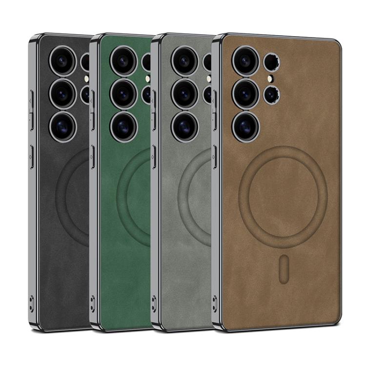 For Samsung Galaxy S25 Ultra 5G GKK Plating Leather Built-in MagSafe Frosted Phone Case