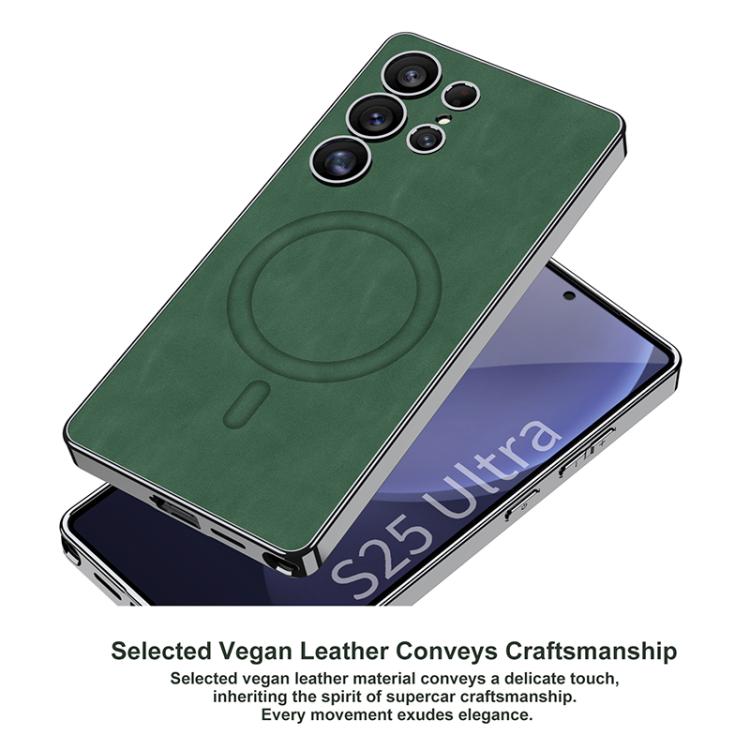 For Samsung Galaxy S25 Ultra 5G GKK Plating Leather Built-in MagSafe Frosted Phone Case