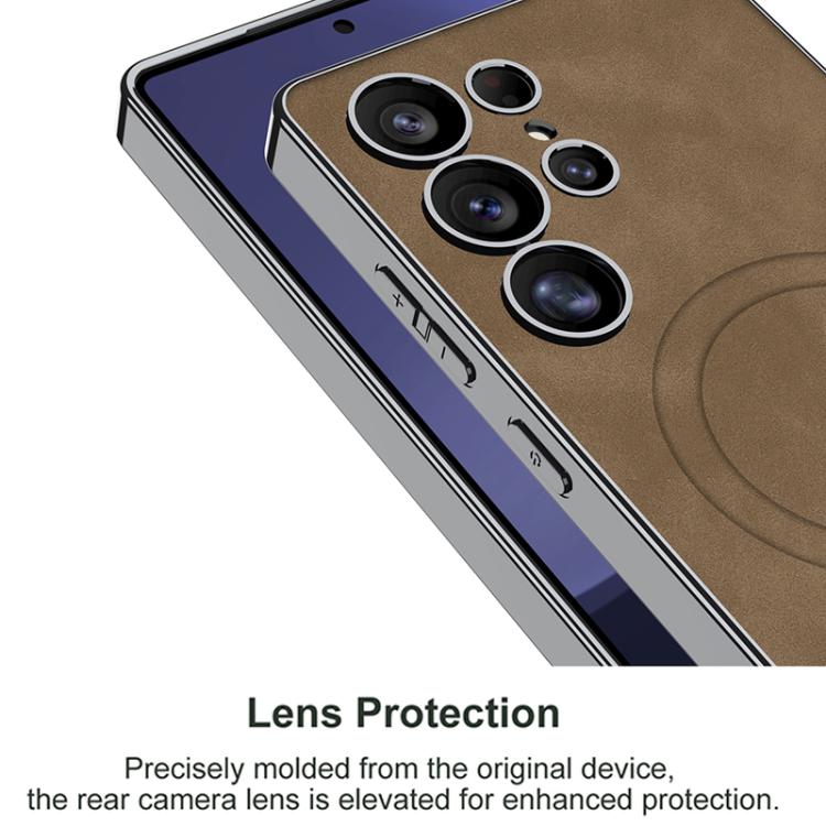 For Samsung Galaxy S25 Ultra 5G GKK Plating Leather Built-in MagSafe Frosted Phone Case