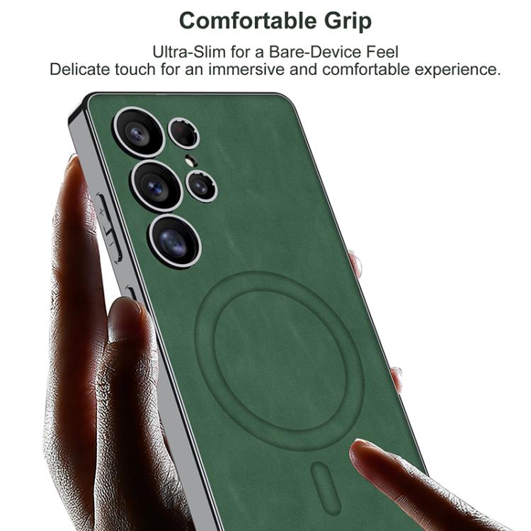 For Samsung Galaxy S25 Ultra 5G GKK Plating Leather Built-in MagSafe Frosted Phone Case