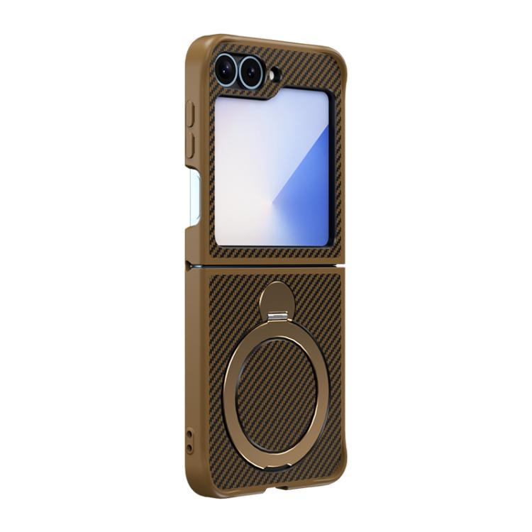 For Samsung Galaxy Z Flip6 Carbon Fiber Texture 360 MagSafe Holder Phone Case
