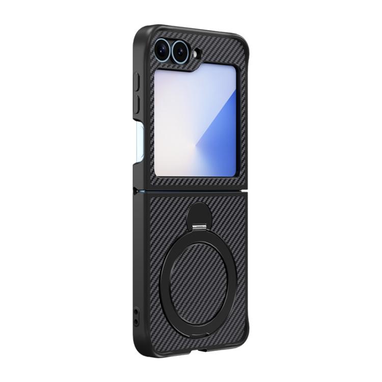 For Samsung Galaxy Z Flip6 Carbon Fiber Texture 360 MagSafe Holder Phone Case