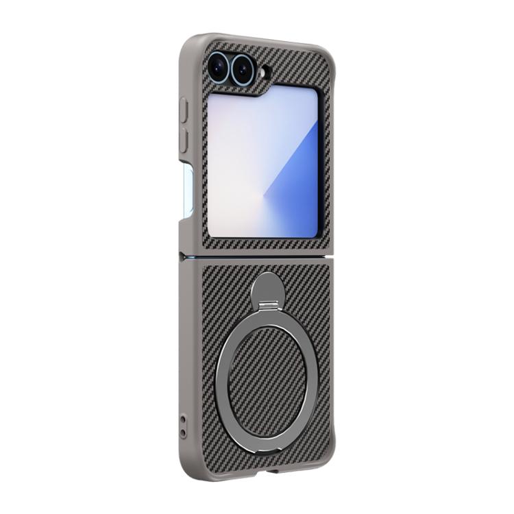For Samsung Galaxy Z Flip6 Carbon Fiber Texture 360 MagSafe Holder Phone Case