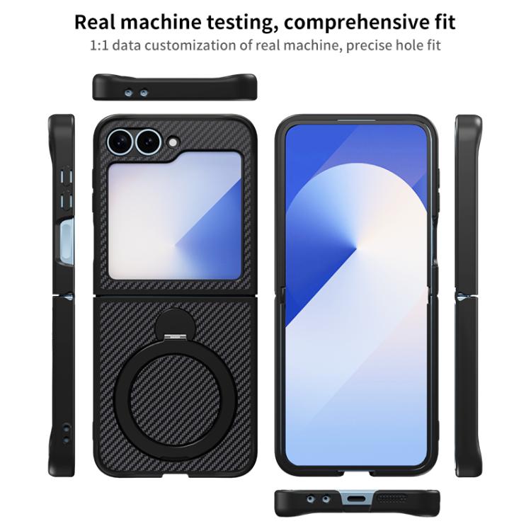 For Samsung Galaxy Z Flip6 Carbon Fiber Texture 360 MagSafe Holder Phone Case