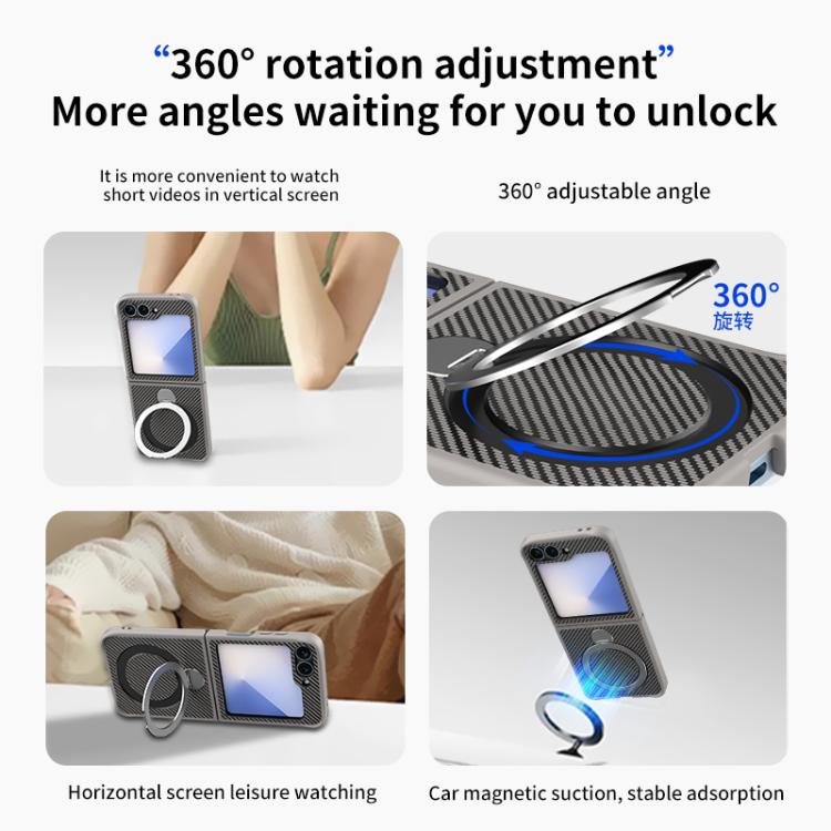 For Samsung Galaxy Z Flip6 Carbon Fiber Texture 360 MagSafe Holder Phone Case