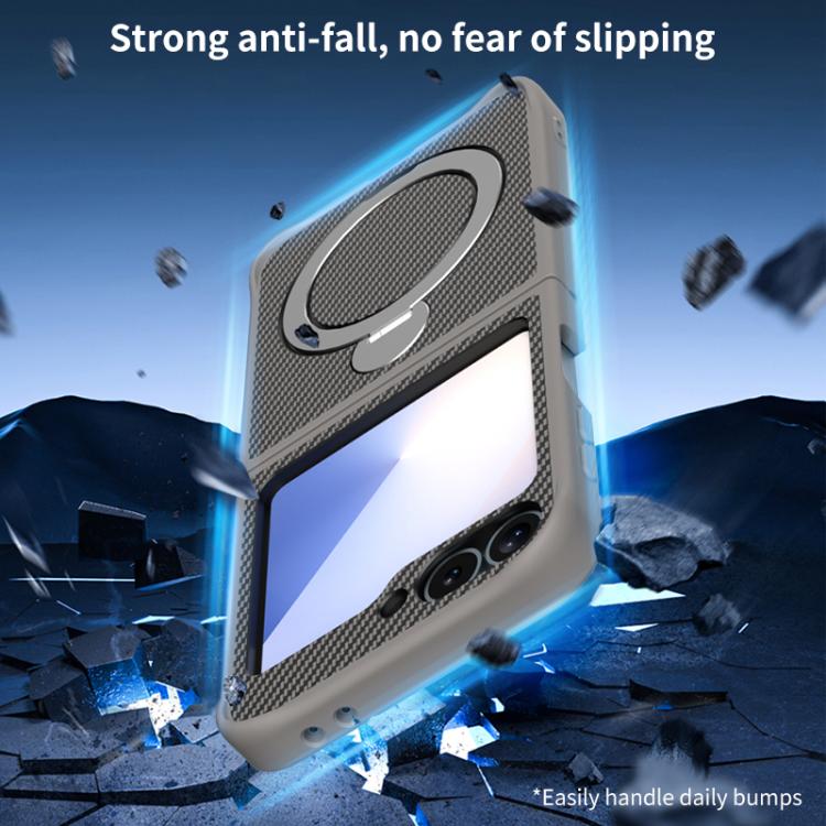 For Samsung Galaxy Z Flip6 Carbon Fiber Texture 360 MagSafe Holder Phone Case