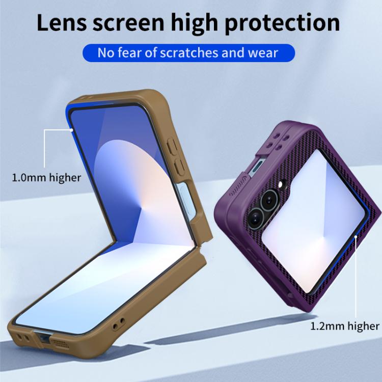 For Samsung Galaxy Z Flip6 Carbon Fiber Texture 360 MagSafe Holder Phone Case