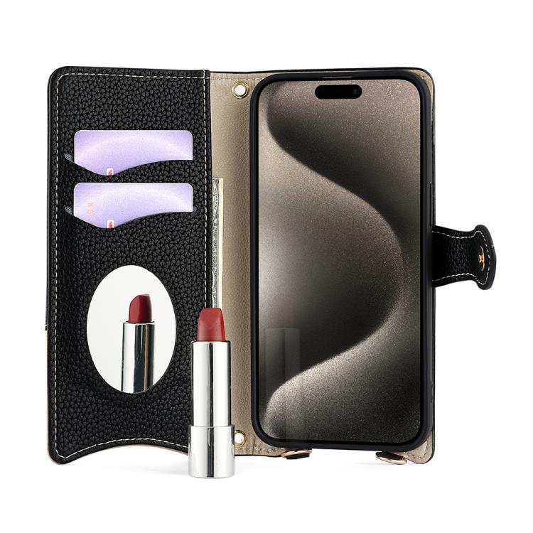 For iPhone 16 Plus Crossbody Chain Fishtail Litchi Leather Phone Case