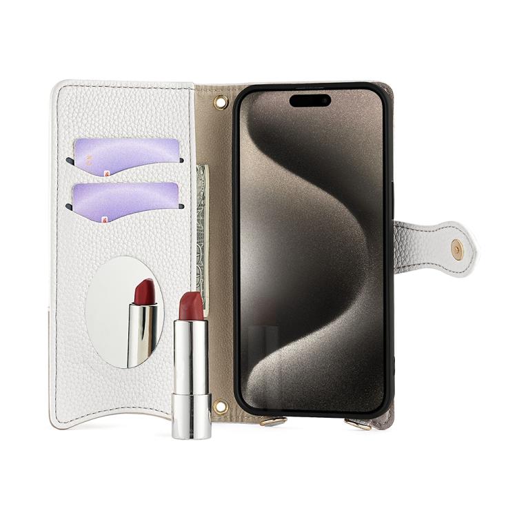 For iPhone 15 Pro Max Crossbody Chain Fishtail Litchi Leather Phone Case