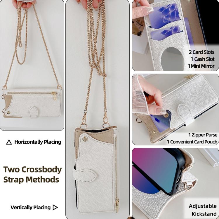 For iPhone 15 Pro Crossbody Chain Fishtail Litchi Leather Phone Case