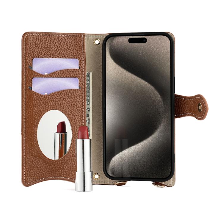 For iPhone 15 Crossbody Chain Fishtail Litchi Leather Phone Case