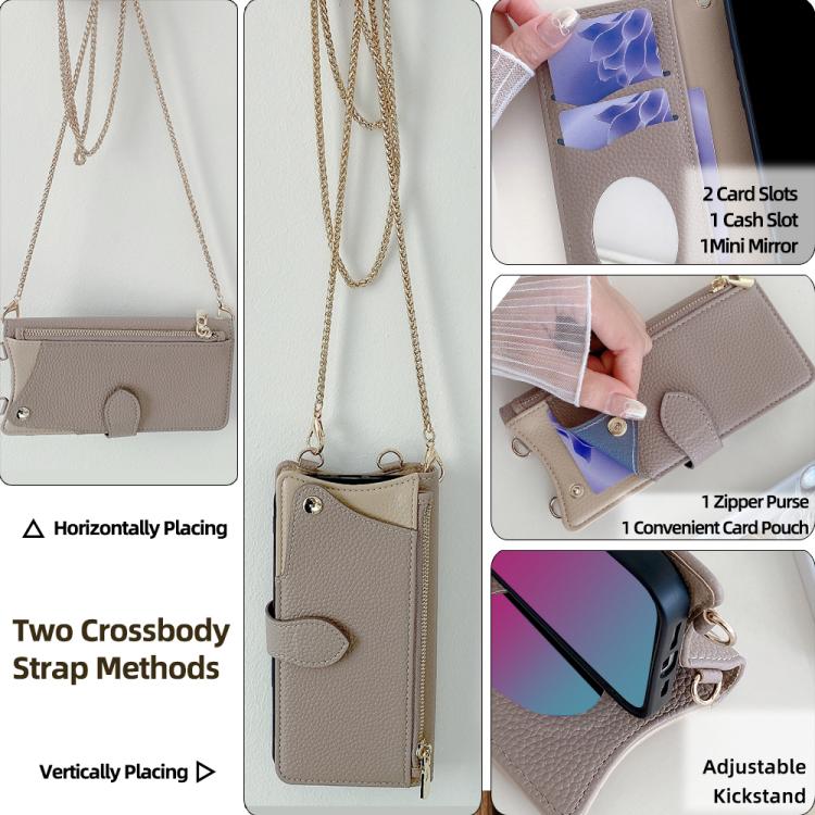 For iPhone 15 Crossbody Chain Fishtail Litchi Leather Phone Case