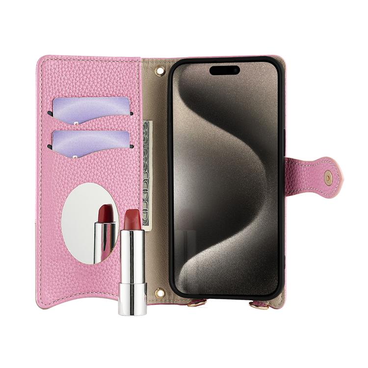 For iPhone 15 Crossbody Chain Fishtail Litchi Leather Phone Case