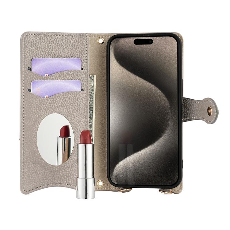 For iPhone 14 Pro Max Crossbody Chain Fishtail Litchi Leather Phone Case