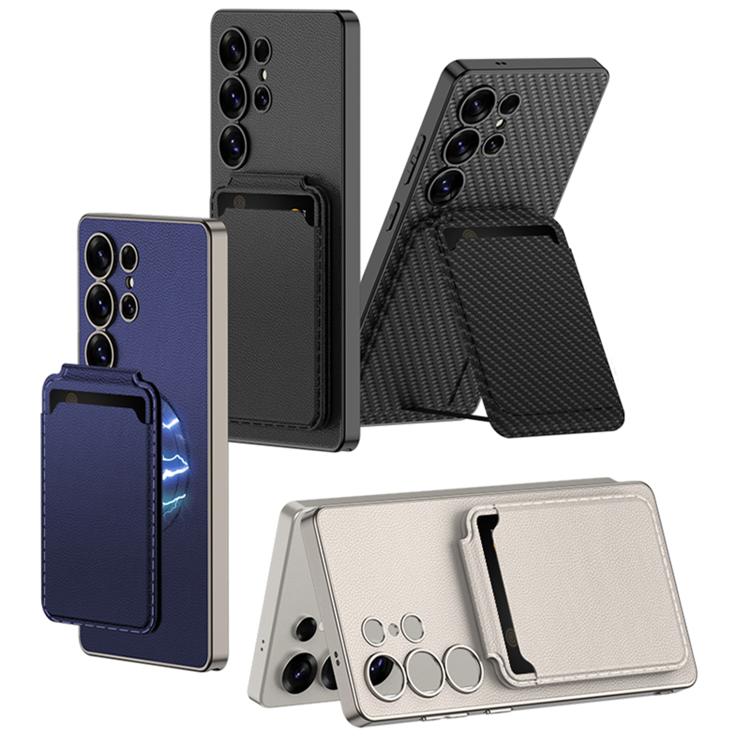 For Samsung Galaxy S25 Ultra 5G GKK Metal Paint Skin Feel Leather Crad Bag MagSafe Phone Case With Holder
