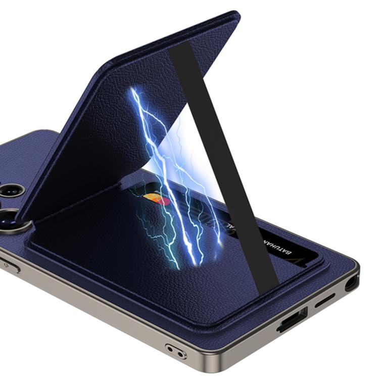 For Samsung Galaxy S25 Ultra 5G GKK Metal Paint Skin Feel Leather Crad Bag MagSafe Phone Case With Holder