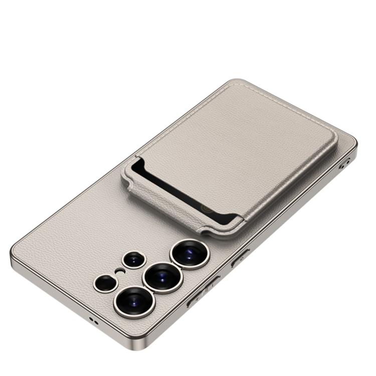 For Samsung Galaxy S25 Ultra 5G GKK Metal Paint Skin Feel Leather Crad Bag MagSafe Phone Case With Holder