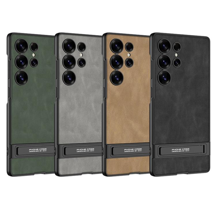 For Samsung Galaxy S25 Ultra 5G GKK Triumph Ultra-Thin Frosted Leather Phone Case with Holder