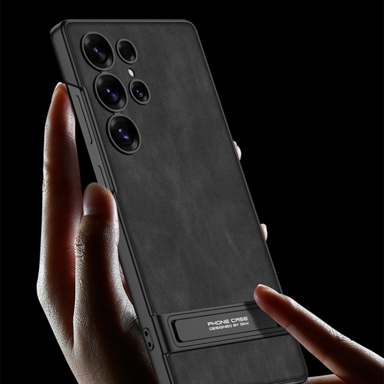For Samsung Galaxy S25 Ultra 5G GKK Triumph Ultra-Thin Frosted Leather Phone Case with Holder