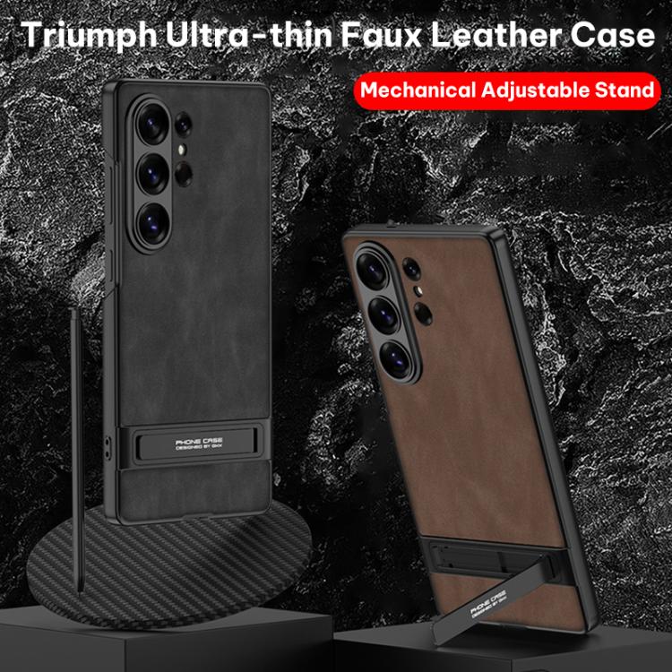 For Samsung Galaxy S26 Ultra 5G GKK Triumph Ultra-Thin Frosted Leather Phone Case with Holder