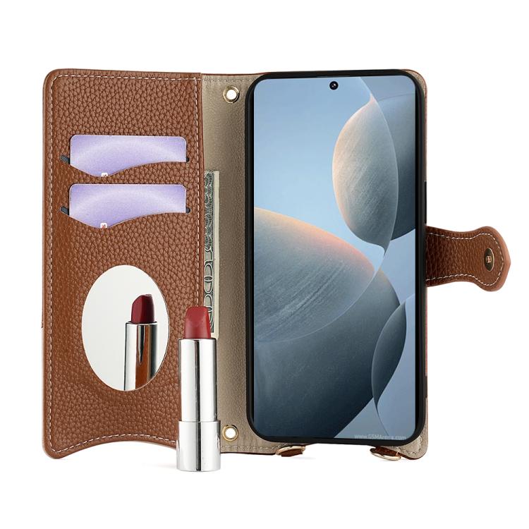 For Redmi K70E / Xiaomi Poco X6 Pro Crossbody Chain Fishtail Litchi Leather Phone Case