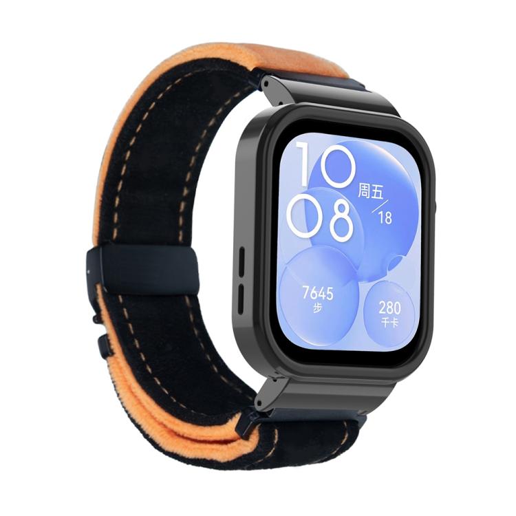 For Huawei Watch Fit3 Brushed Metal Black Frame Watch Band
