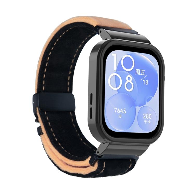 For Huawei Watch Fit3 Brushed Metal Black Frame Watch Band