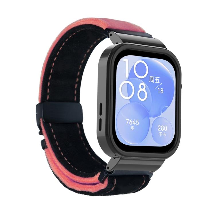 For Huawei Watch Fit3 Brushed Metal Black Frame Watch Band