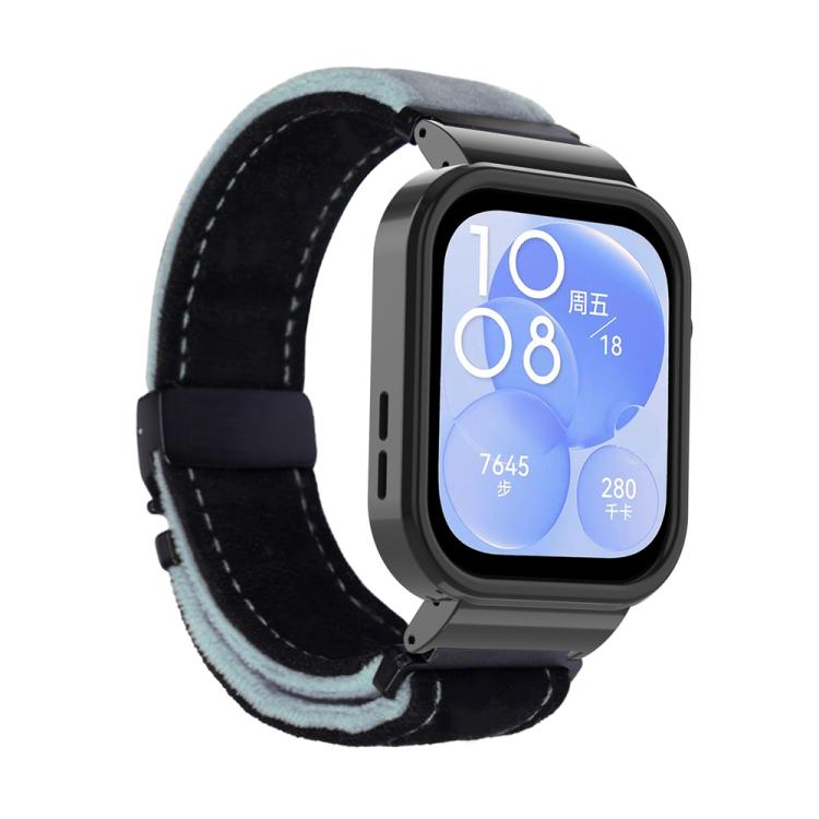 For Huawei Watch Fit3 Brushed Metal Black Frame Watch Band