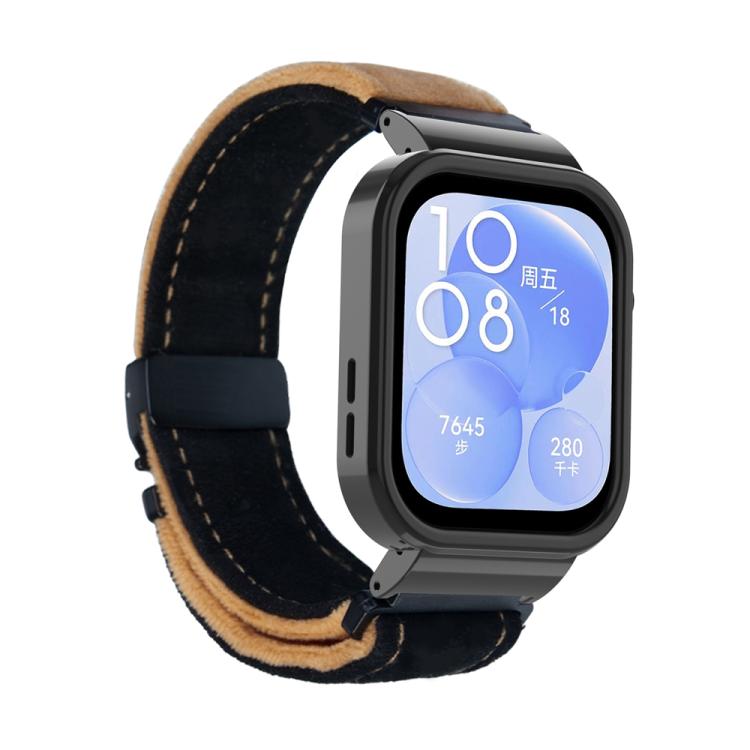 For Huawei Watch Fit3 Brushed Metal Black Frame Watch Band