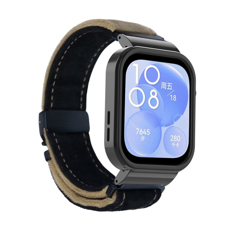 For Huawei Watch Fit3 Brushed Metal Black Frame Watch Band