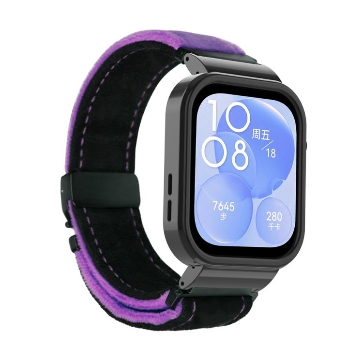 For Huawei Watch Fit3 Brushed Metal Black Frame Watch Band