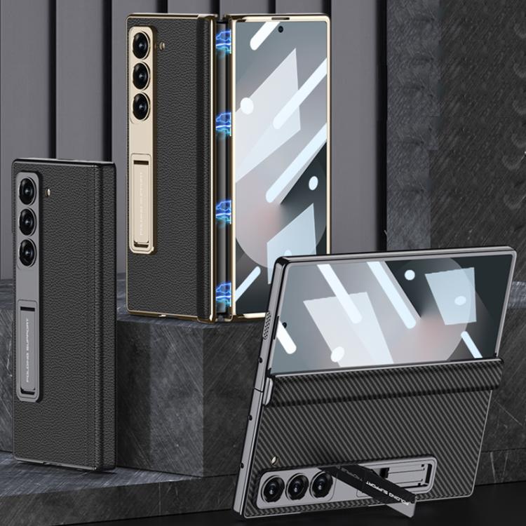For Samsung Galaxy Z Fold6 GKK Integrated Magnetic Phantom Leather Hinge Phone Case with Holder